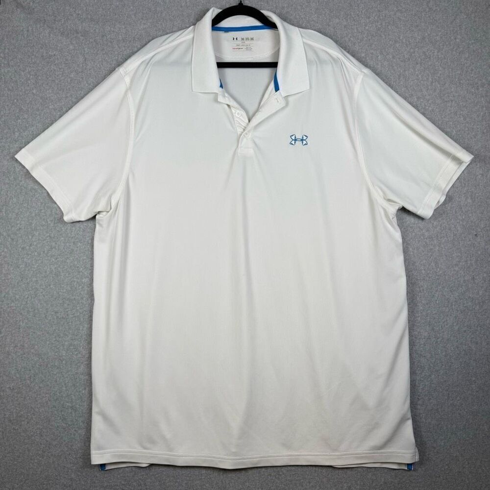 Under Armour Mens 3XL Athletic Pullover Polo Shirt White Heatgear Short Sleeves